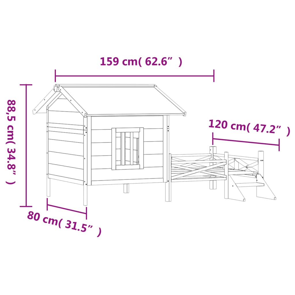 Hondenhok 159x120x88,5 cm massief grenenhout