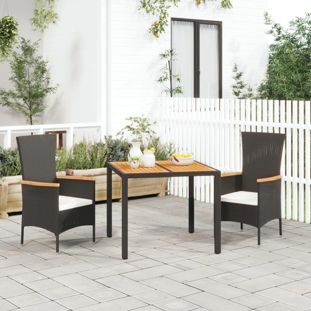 5-delige Tuinset met kussens poly rattan zwart