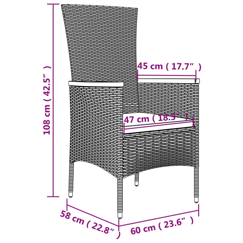 5-delige Tuinset met kussens poly rattan zwart