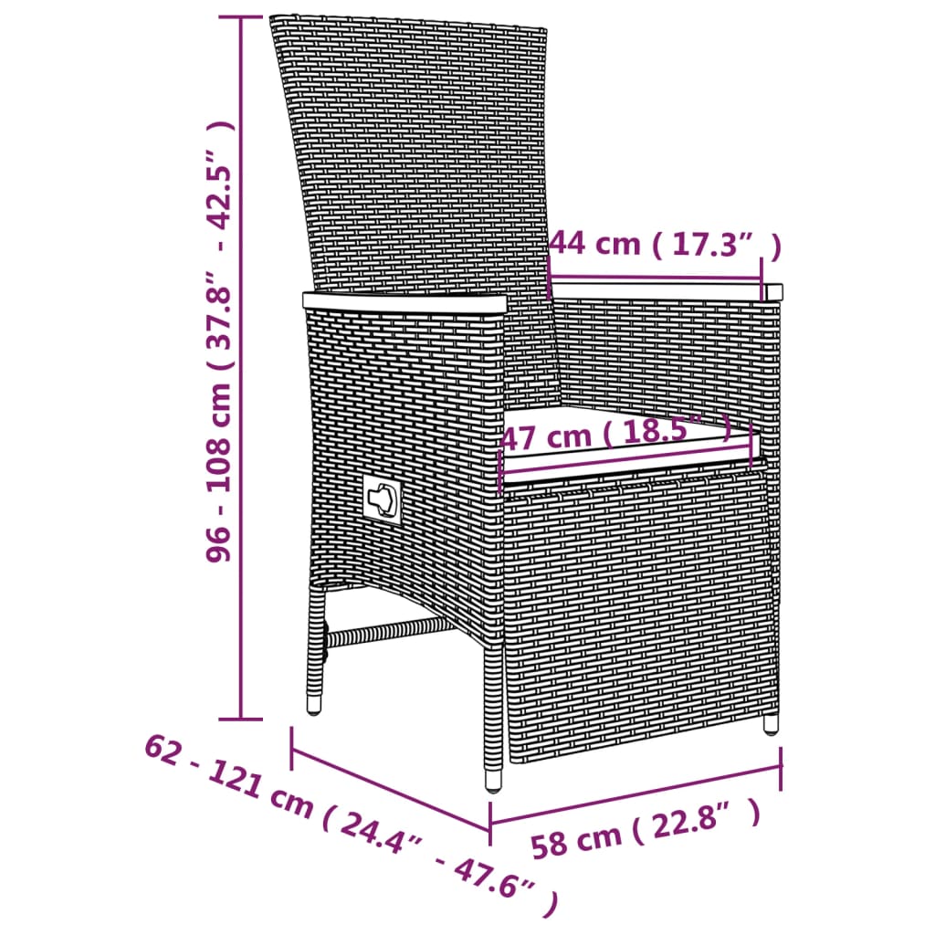 5-delige Tuinset met kussens poly rattan grijs