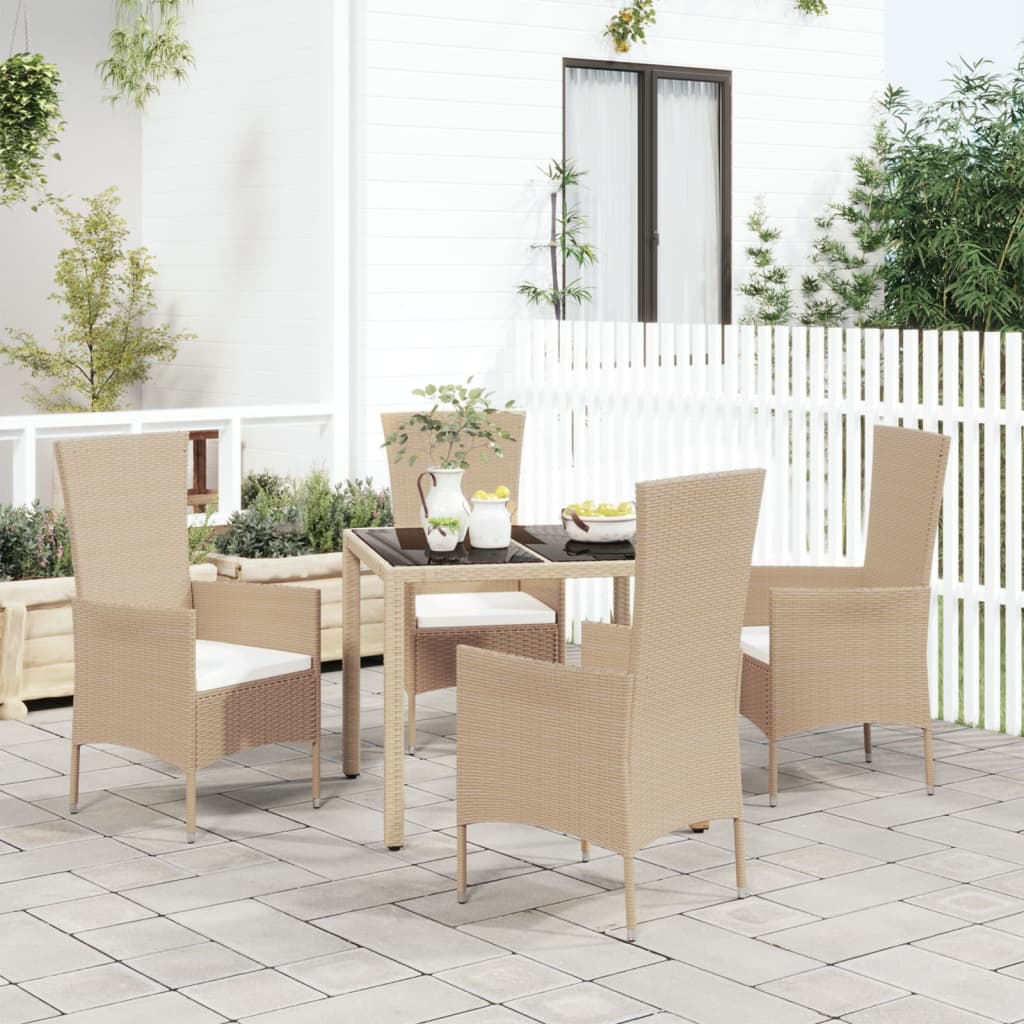 5-delige Tuinset met kussens poly rattan beige