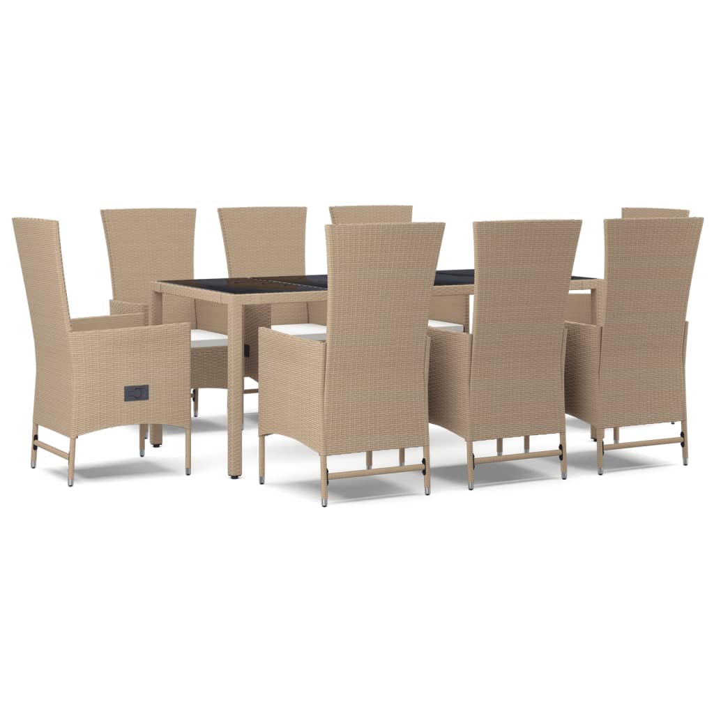 11-delige Tuinset met kussens poly rattan beige