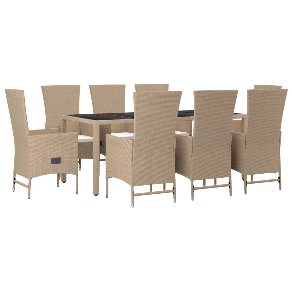 11-delige Tuinset met kussens poly rattan beige