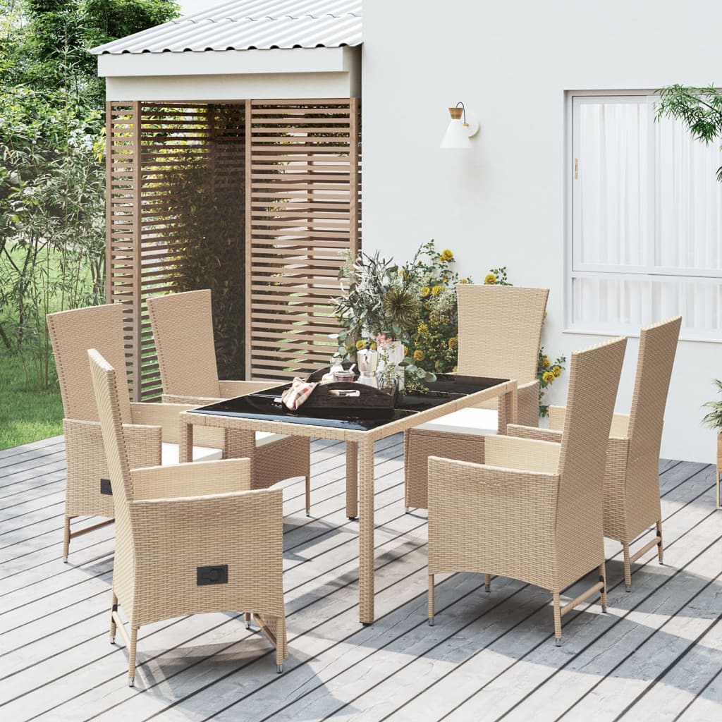 11-delige Tuinset met kussens poly rattan beige