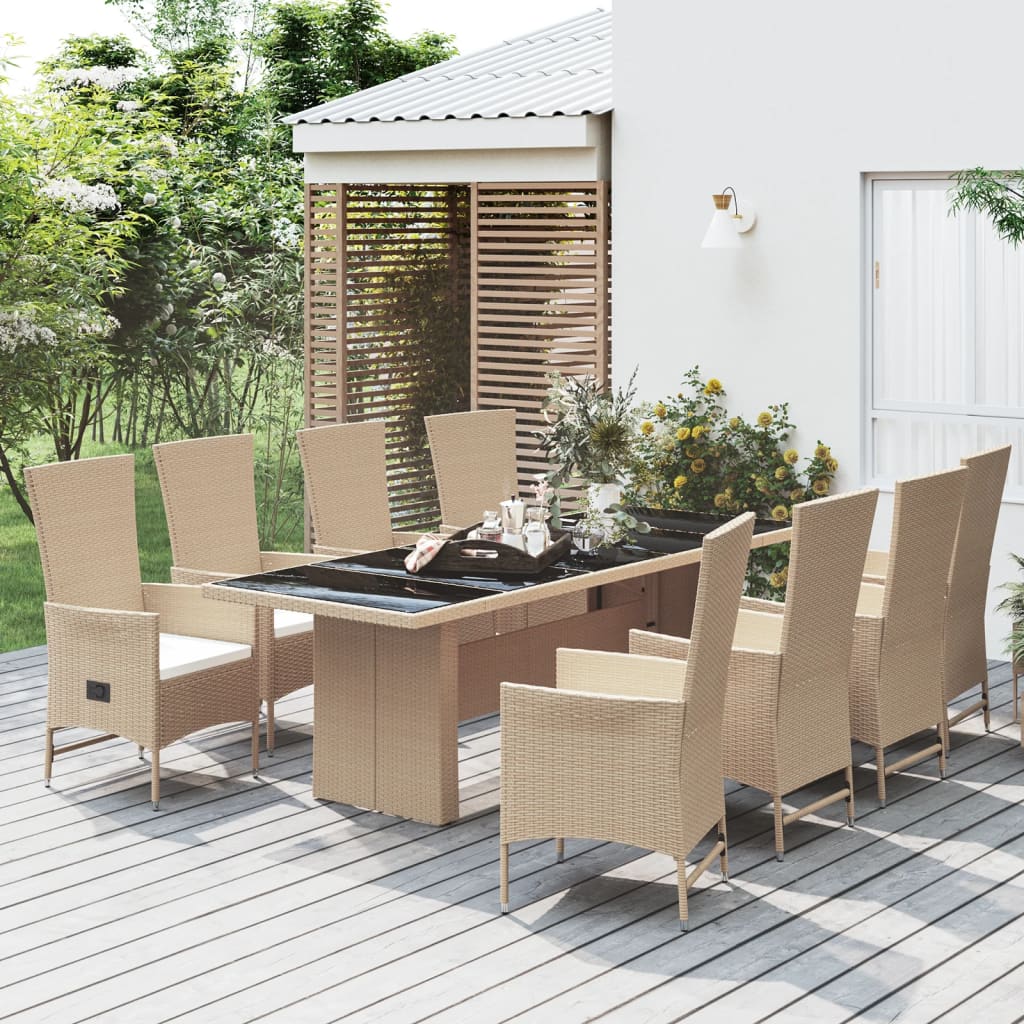 11-delige Tuinset met kussens poly rattan beige