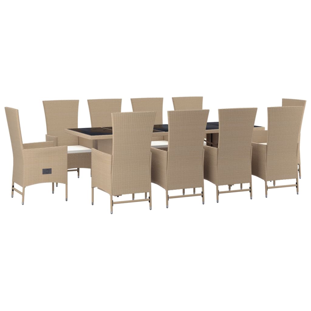 11-delige Tuinset met kussens poly rattan beige