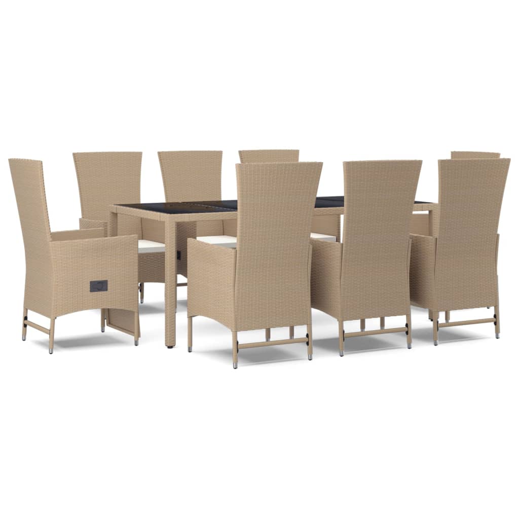 11-delige Tuinset met kussens poly rattan beige