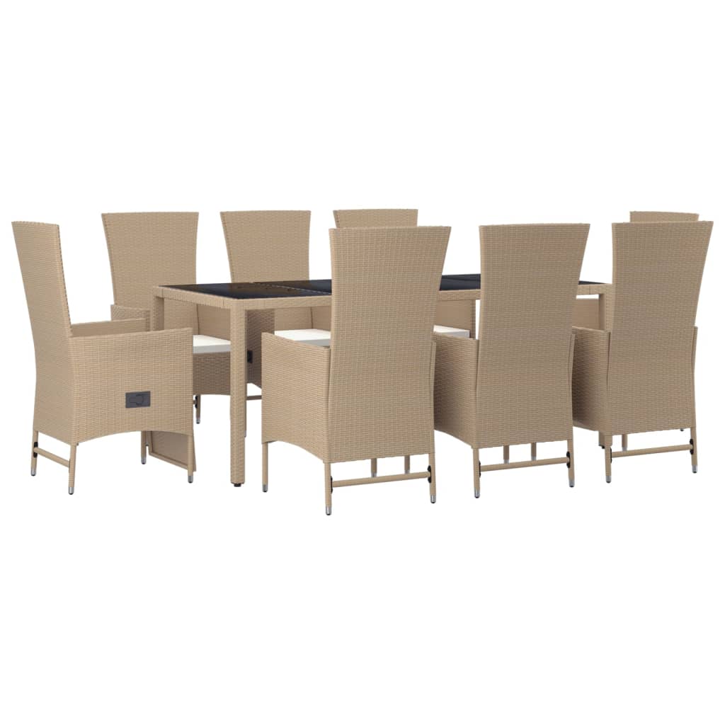 11-delige Tuinset met kussens poly rattan beige