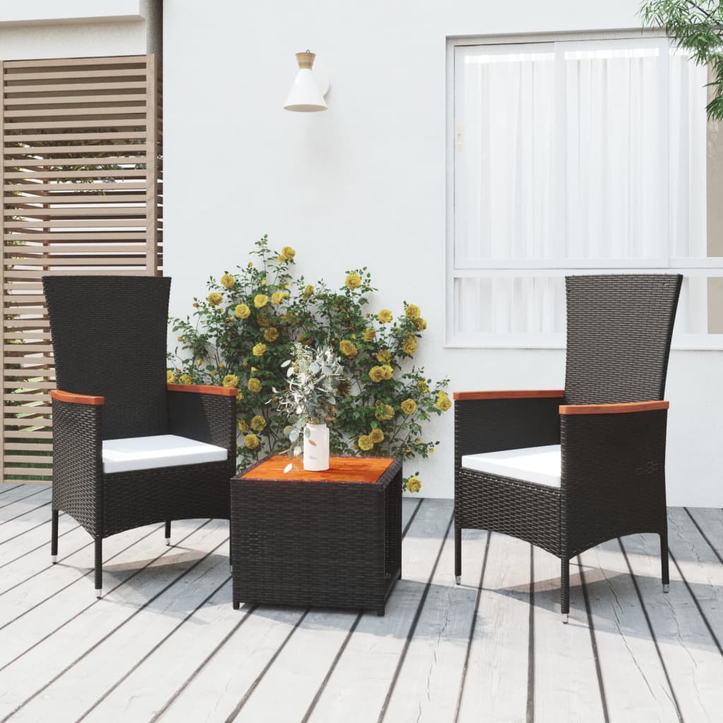 3-delige Loungeset poly rattan en massief acaciahout