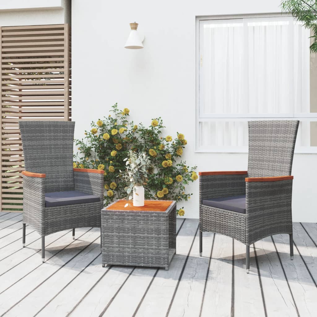 3-delige Loungeset poly rattan en massief acaciahout