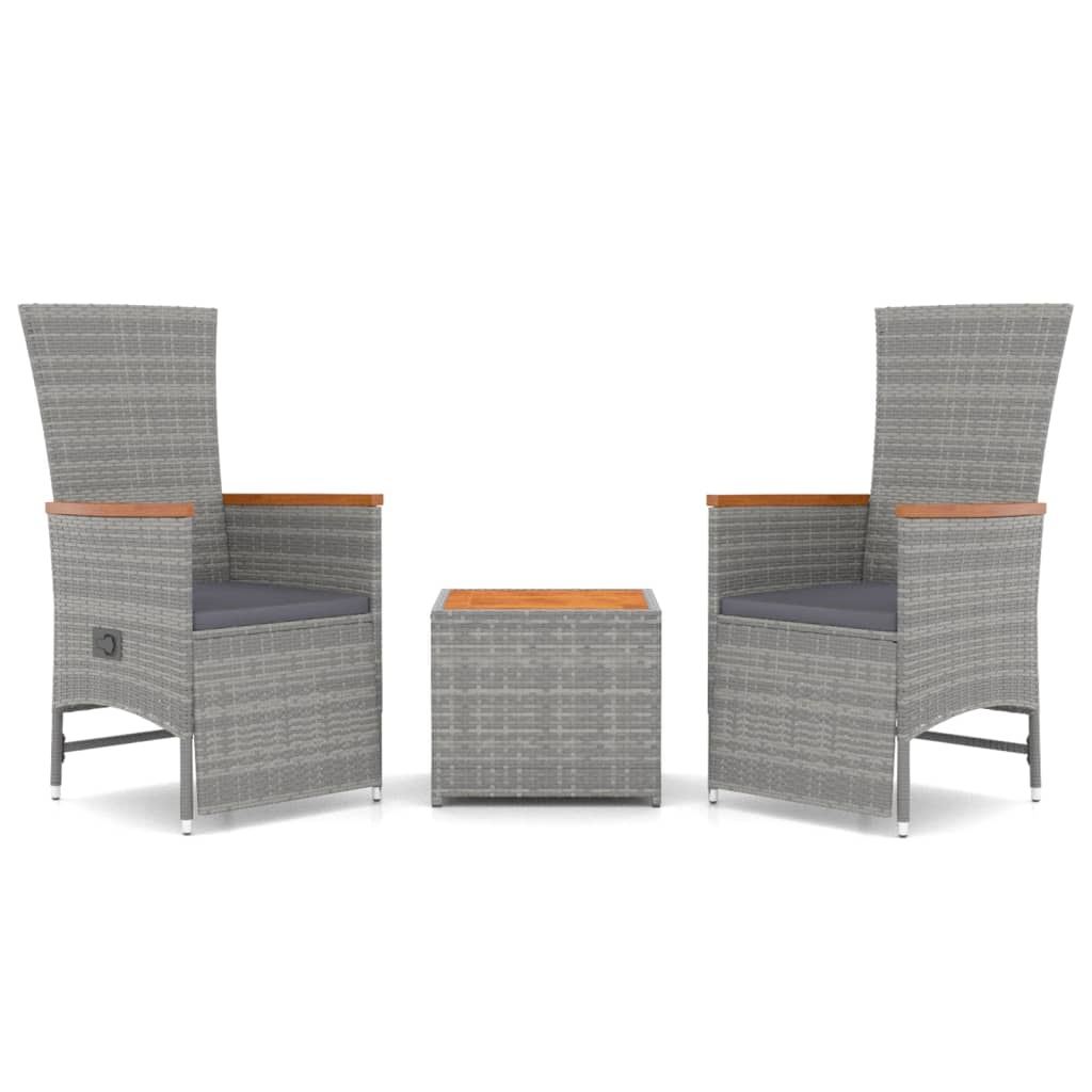 3-delige Loungeset poly rattan en massief acaciahout grijs