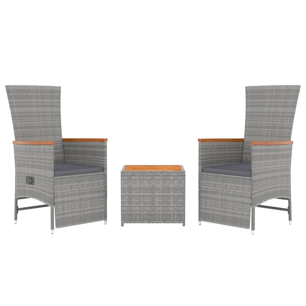 3-delige Loungeset poly rattan en massief acaciahout grijs