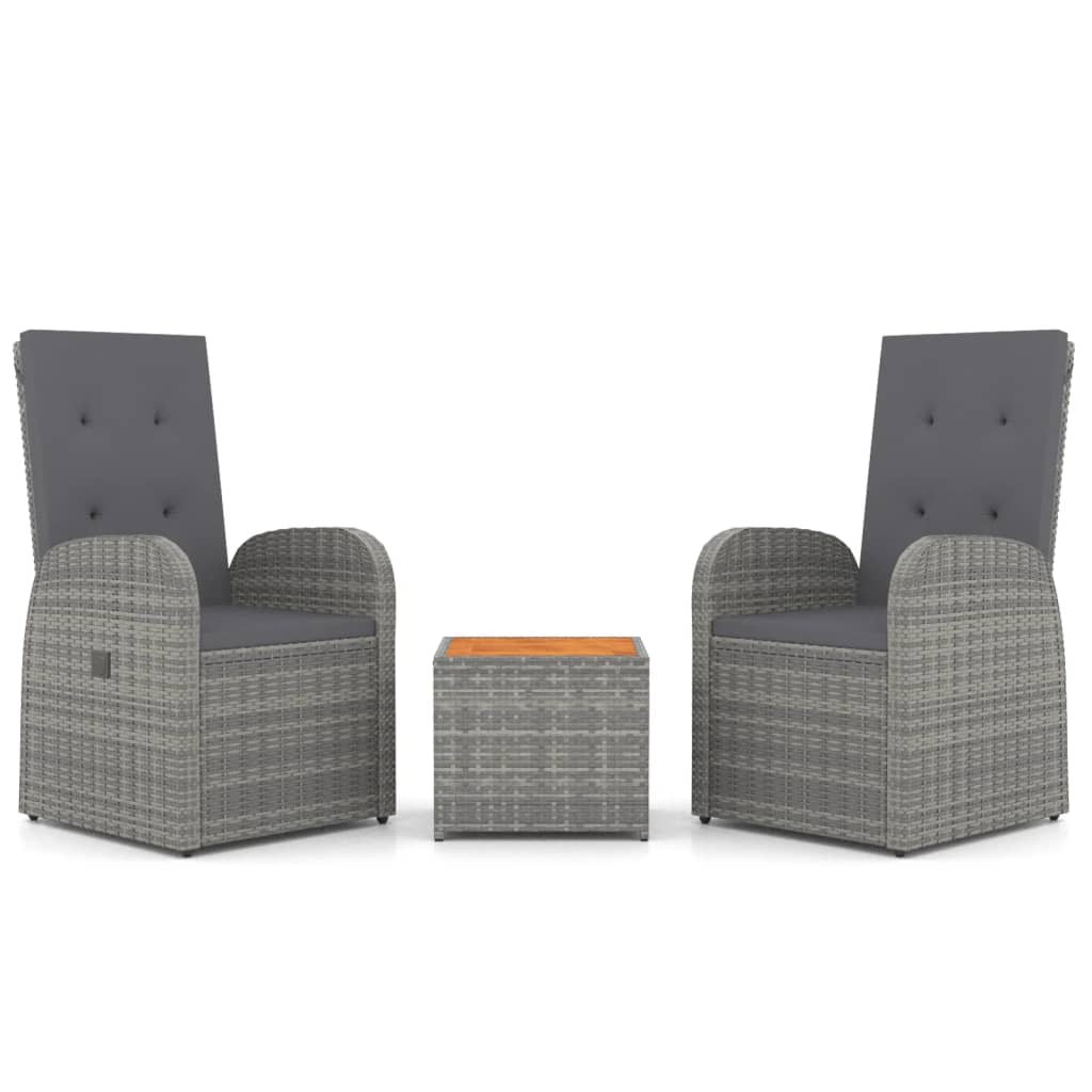 3-delige Loungeset poly rattan en massief acaciahout grijs