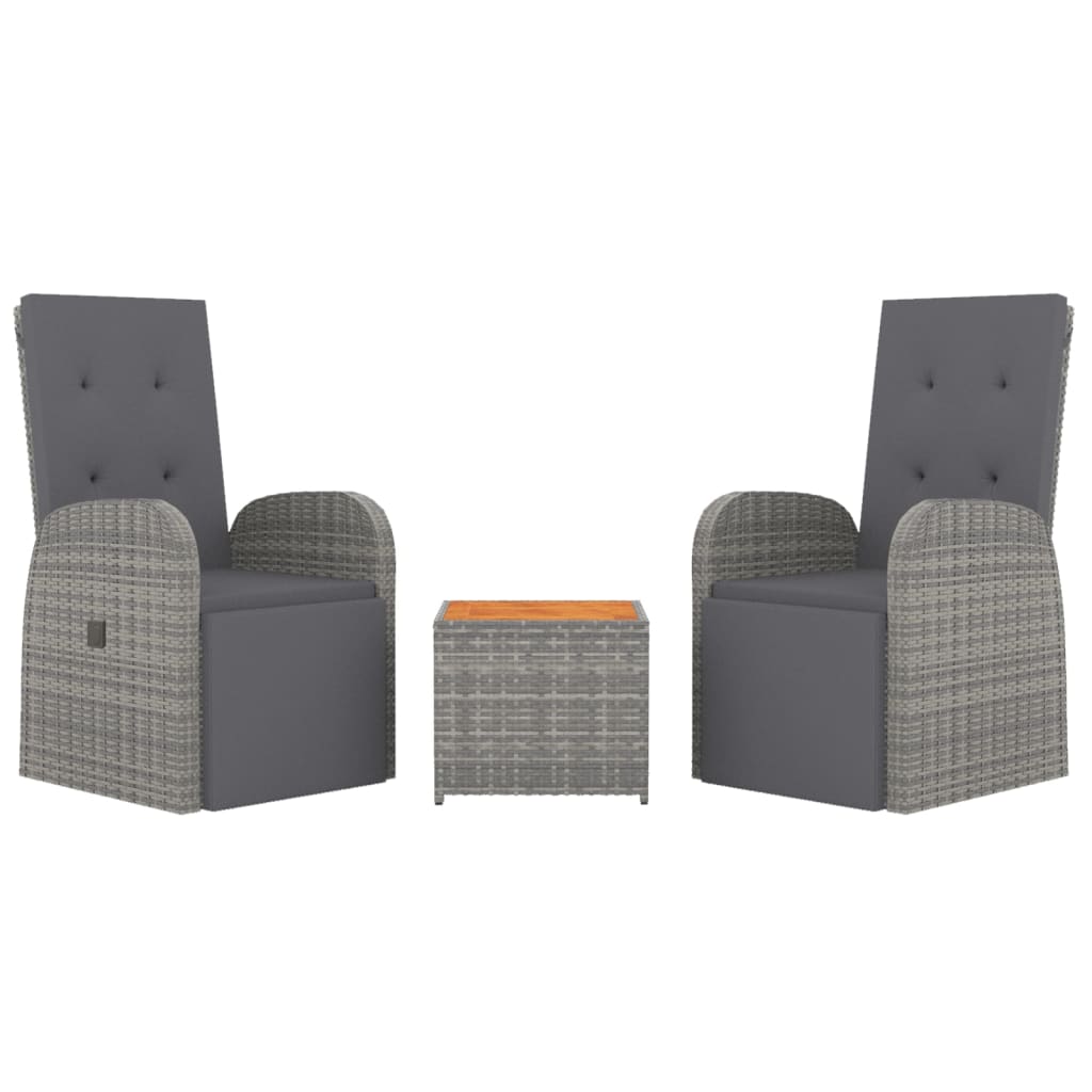 3-delige Loungeset poly rattan en massief acaciahout grijs