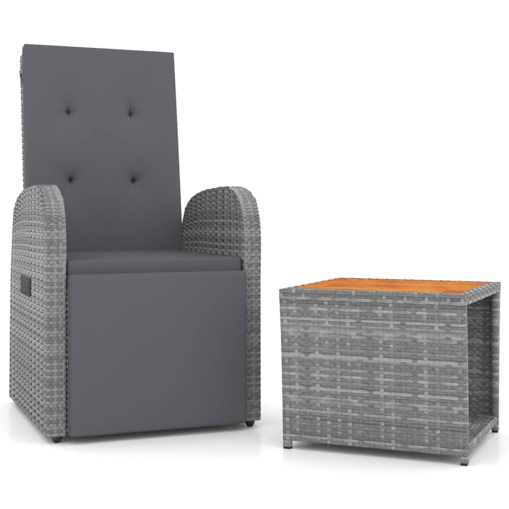 3-delige Loungeset poly rattan en massief acaciahout grijs