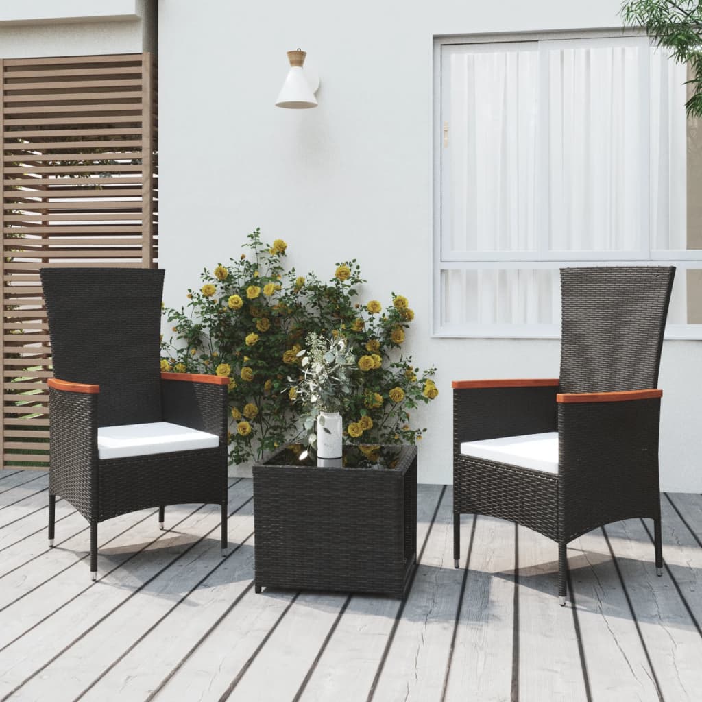 3-delige Loungeset poly rattan en massief acaciahout