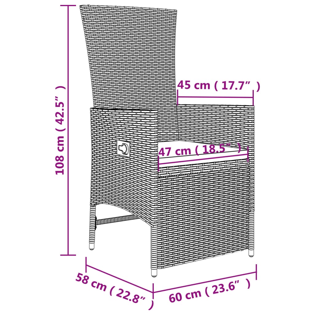 3-delige Loungeset poly rattan en staal beige