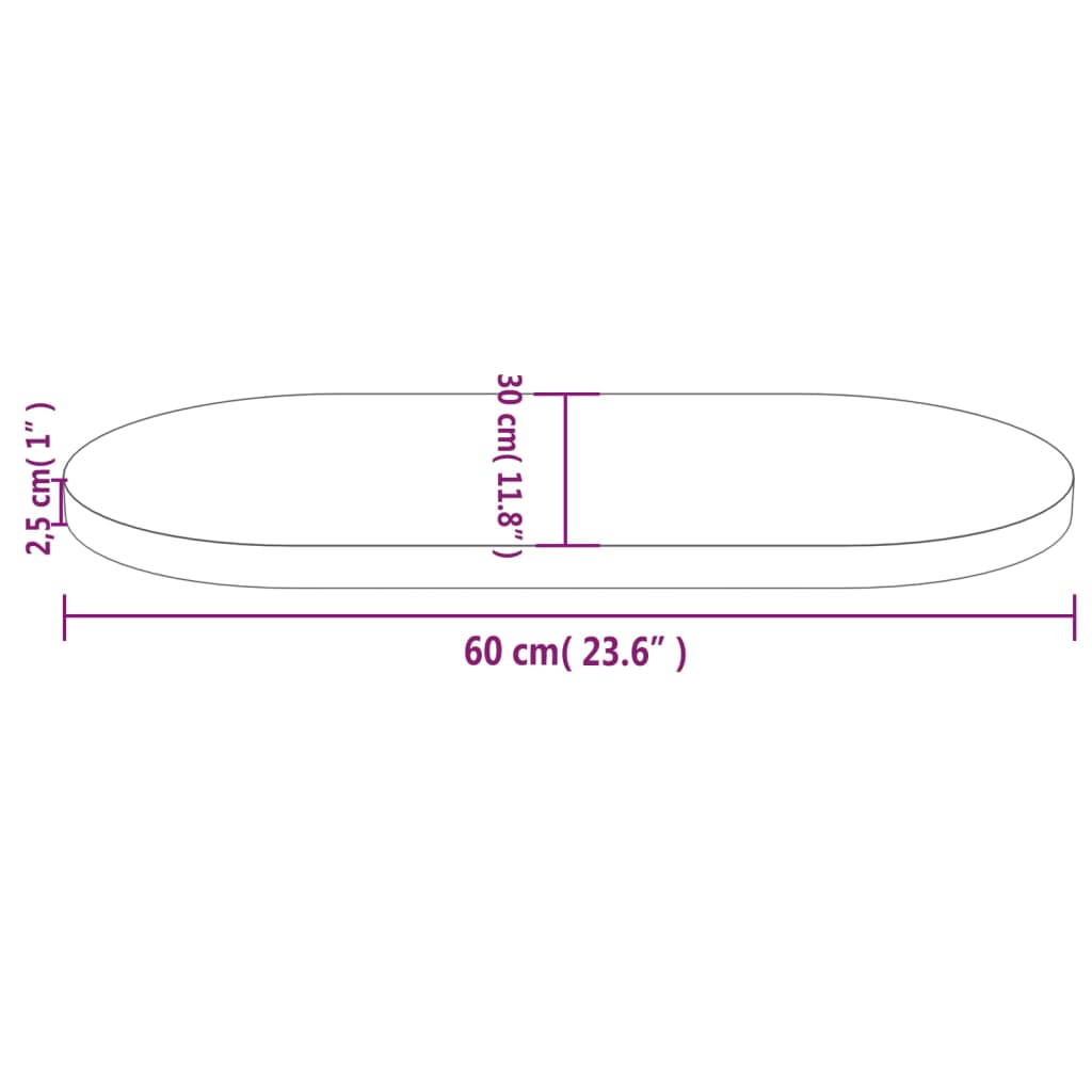 Tafelblad ovaal 70x35x2,5 cm massief grenenhout