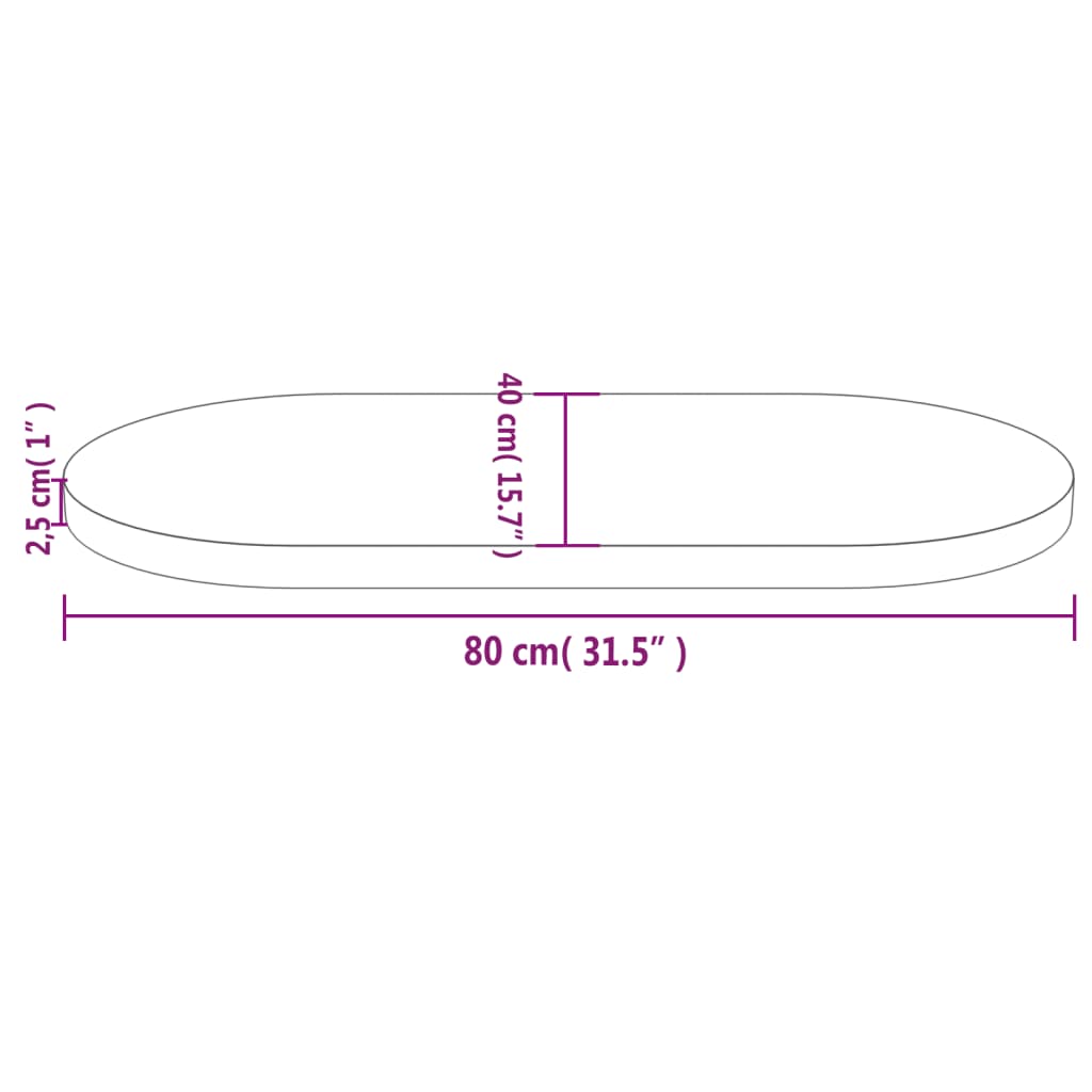 Tafelblad ovaal 100x50x2,5 cm massief grenenhout