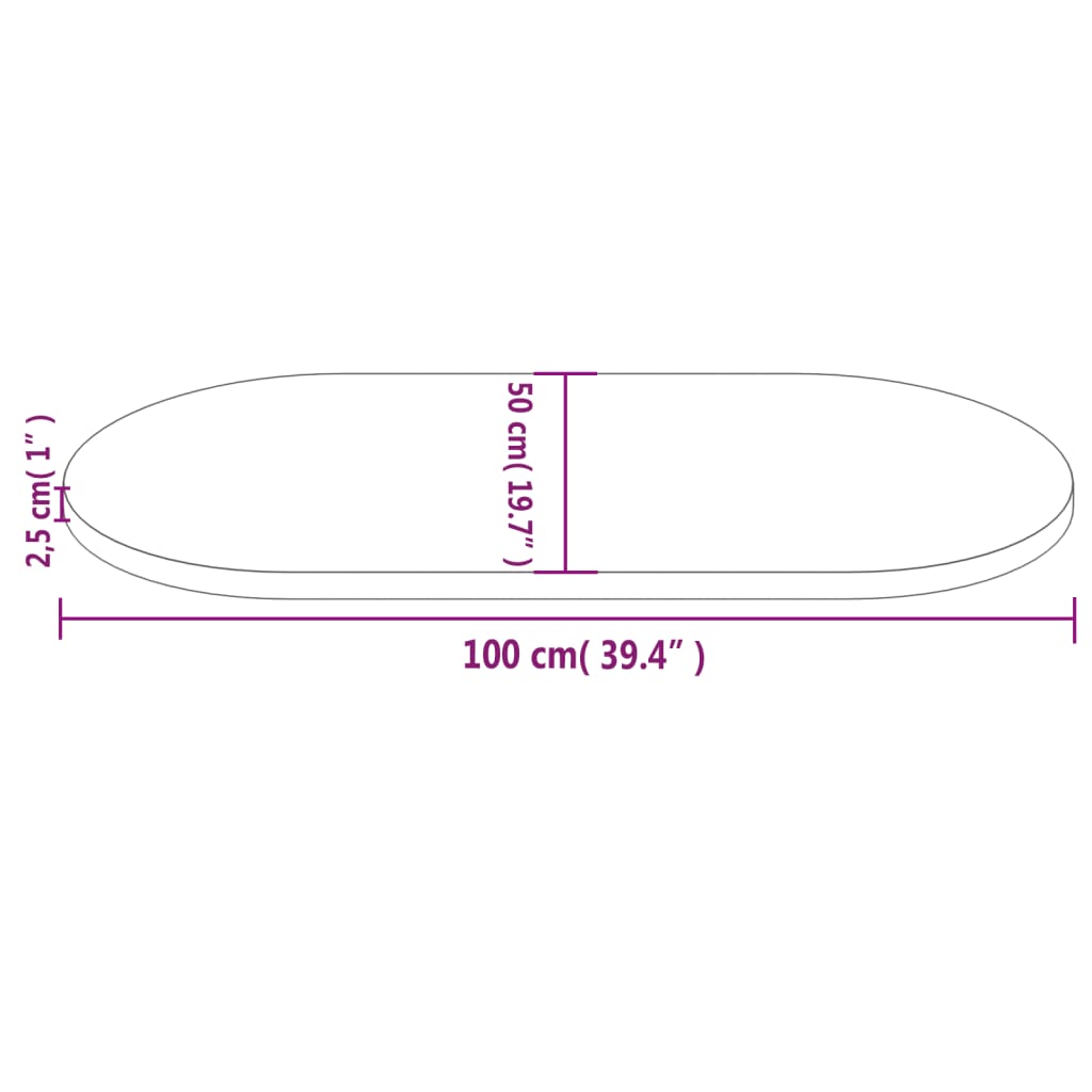 Tafelblad ovaal 100x50x2,5 cm massief grenenhout