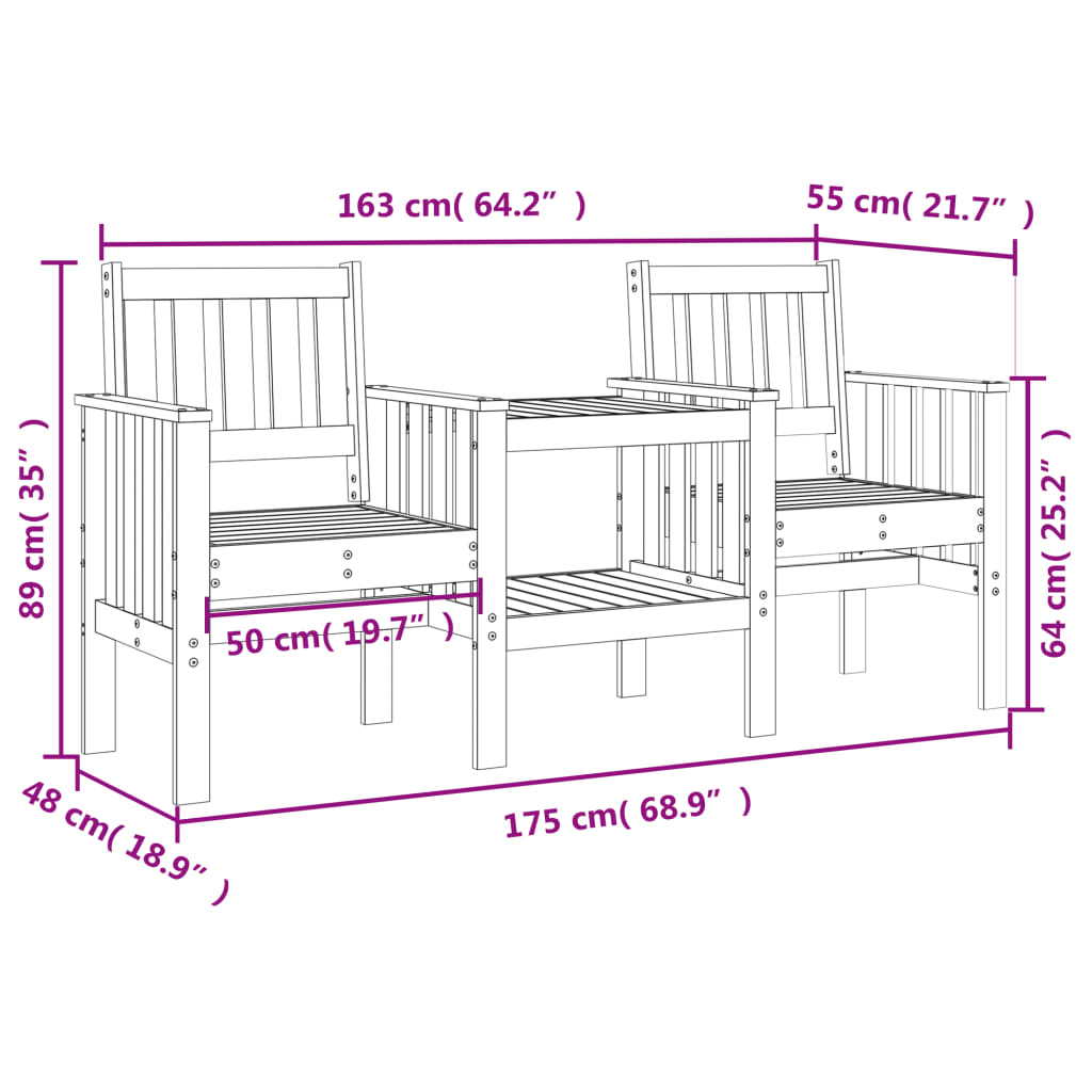 Tuinbank met tafel 2-zits massief