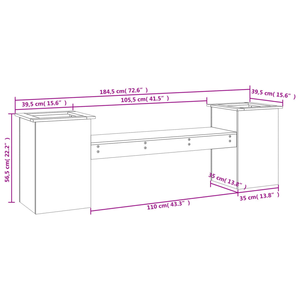 Bankje met plantenbakken 184,5x39,5x56,5 cm