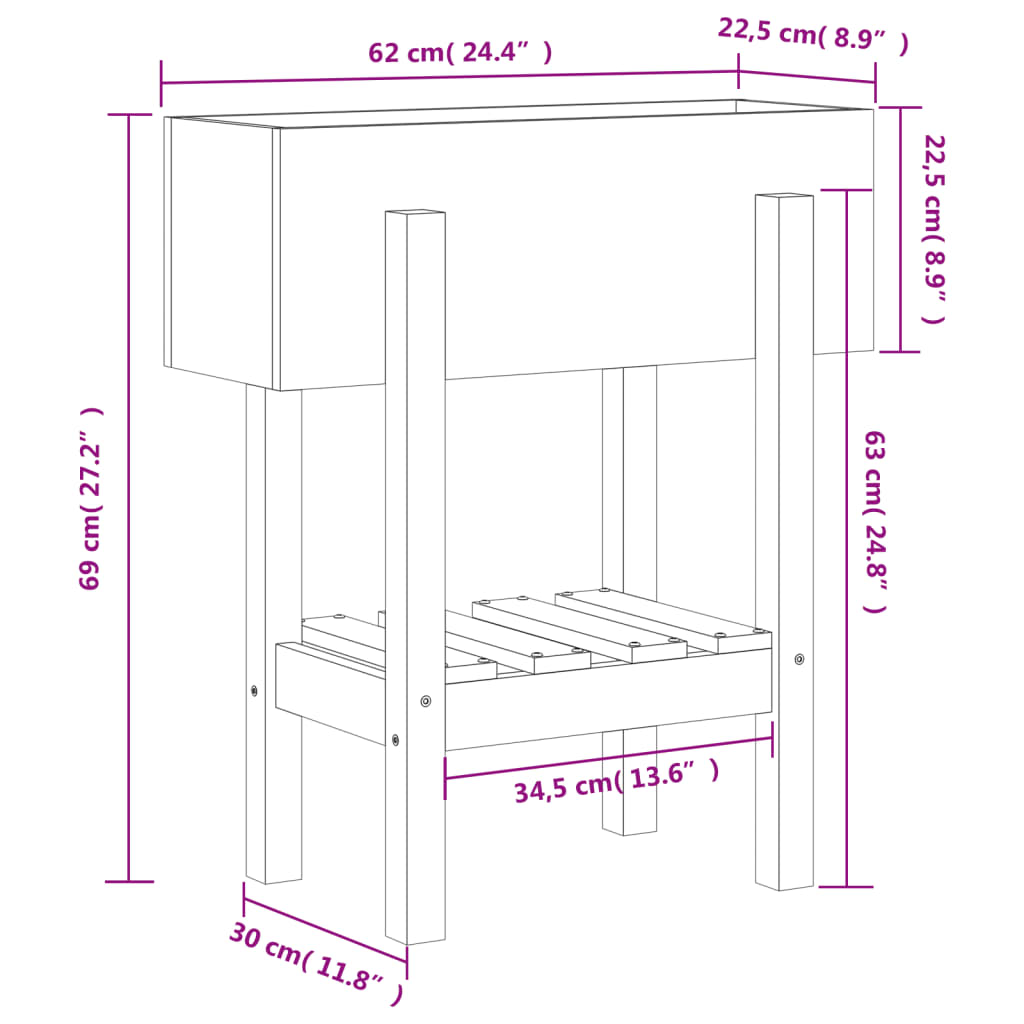 Plantenbak verhoogd 101x30x69 cm massief