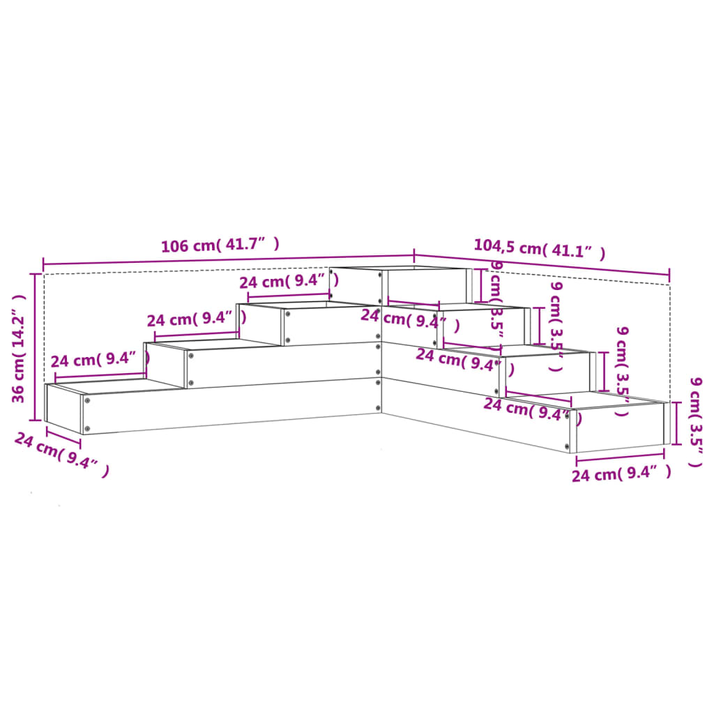 Plantenbak 4-laags 80,5x79x36 cm massief
