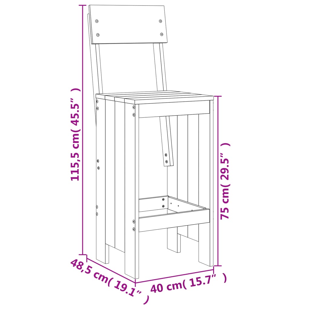 Barkrukken 2 st 40x48,5x115,5 cm massief