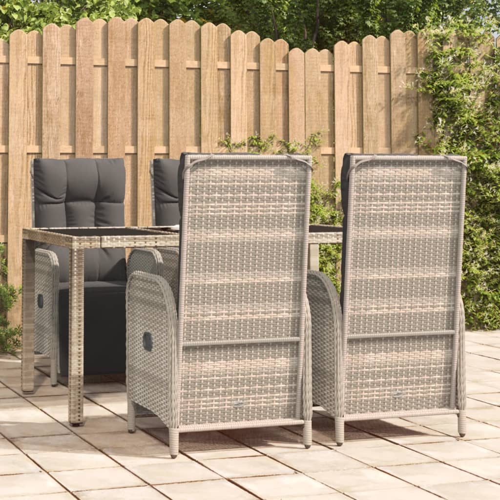 3-delige Tuinset met kussens poly rattan grijs