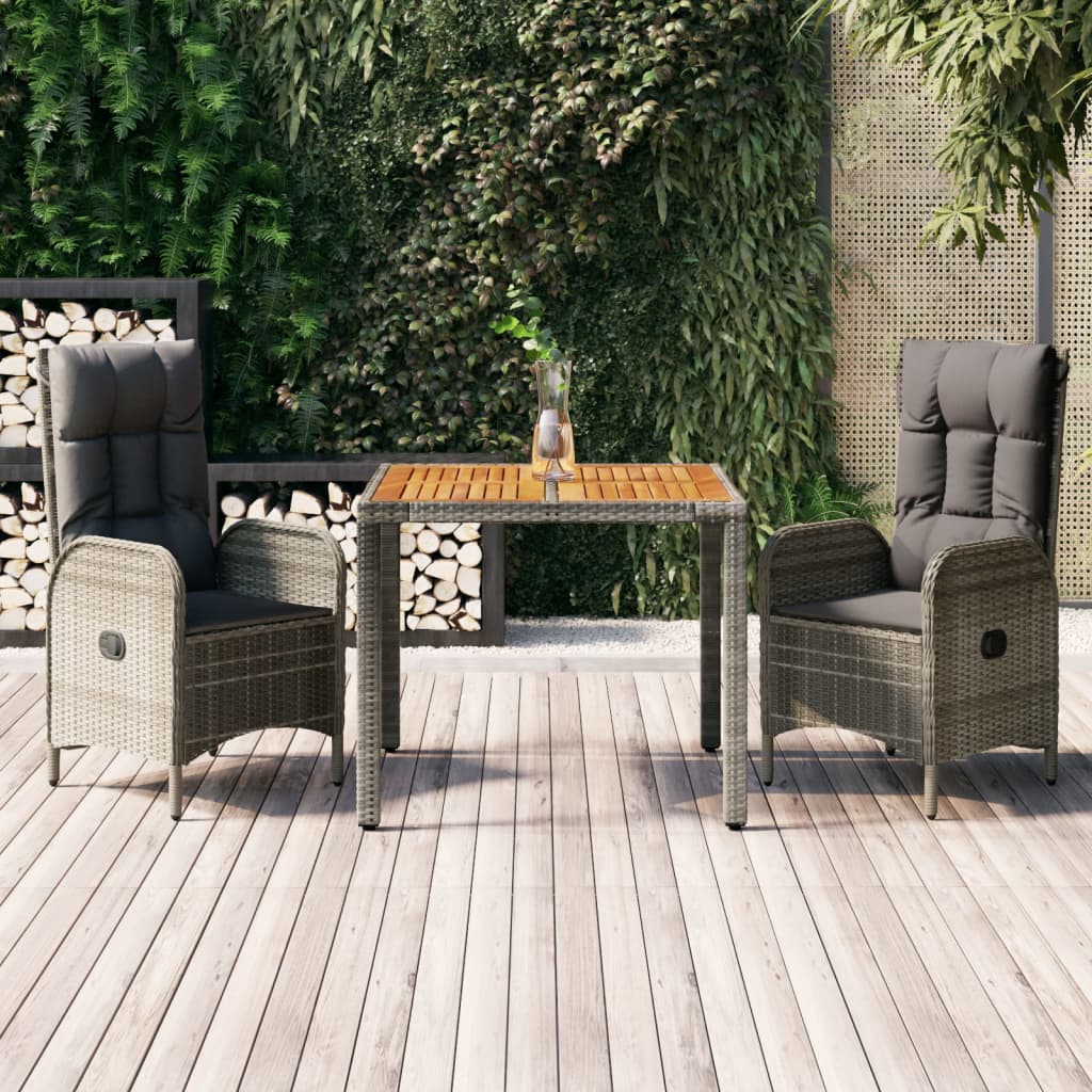 3-delige Tuinset met kussens poly rattan grijs