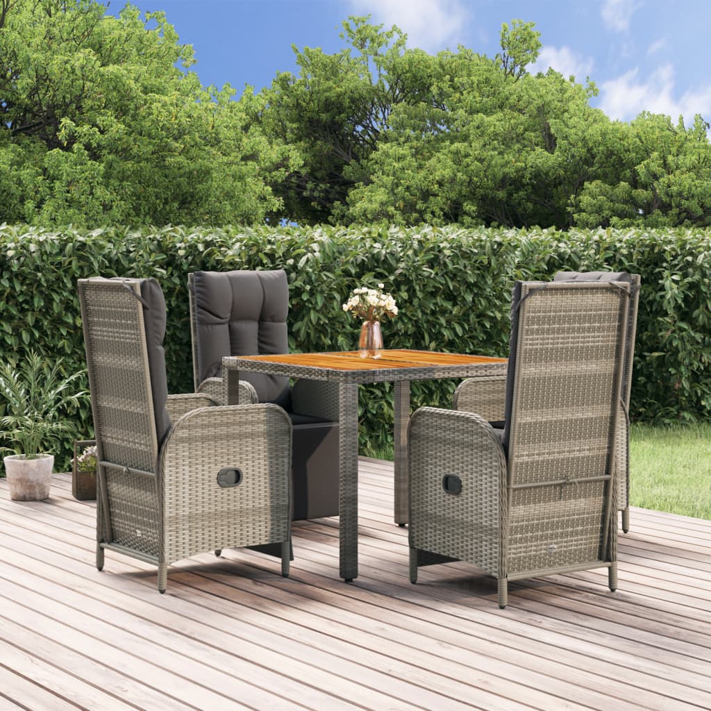 3-delige Tuinset met kussens poly rattan grijs