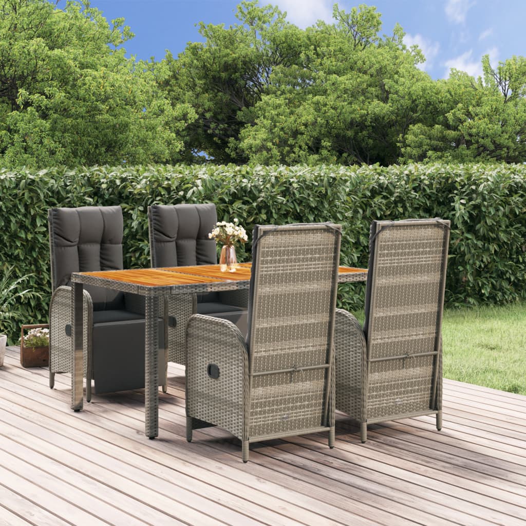 3-delige Tuinset met kussens poly rattan grijs