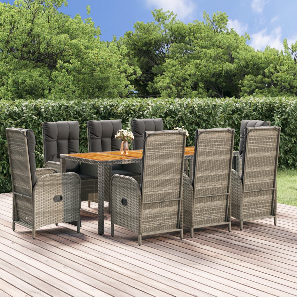 3-delige Tuinset met kussens poly rattan grijs