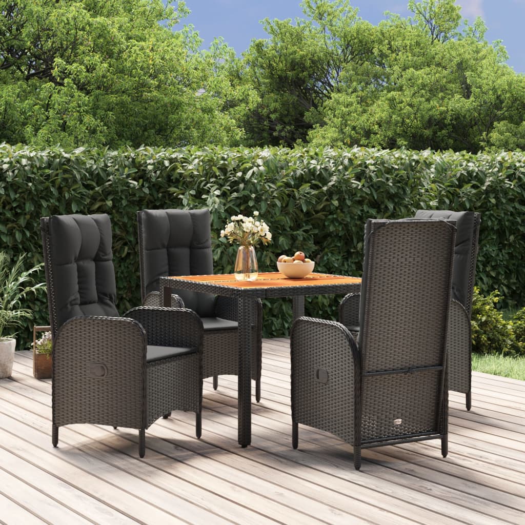 3-delige Tuinset met kussens poly rattan zwart