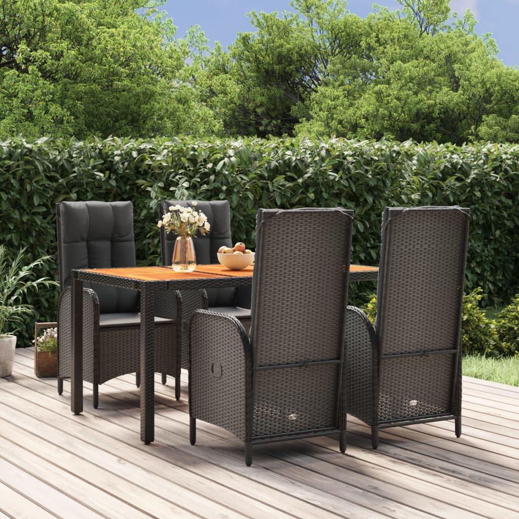 3-delige Tuinset met kussens poly rattan zwart