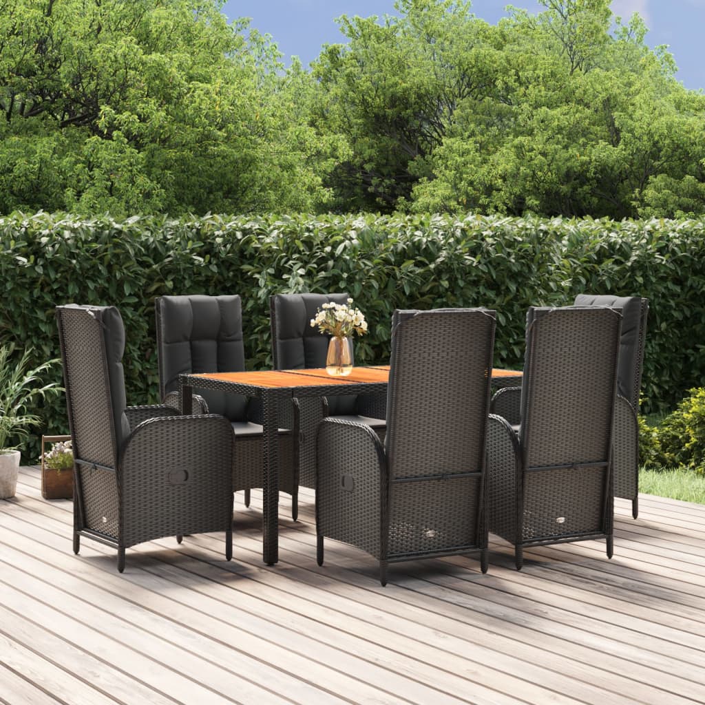 3-delige Tuinset met kussens poly rattan zwart