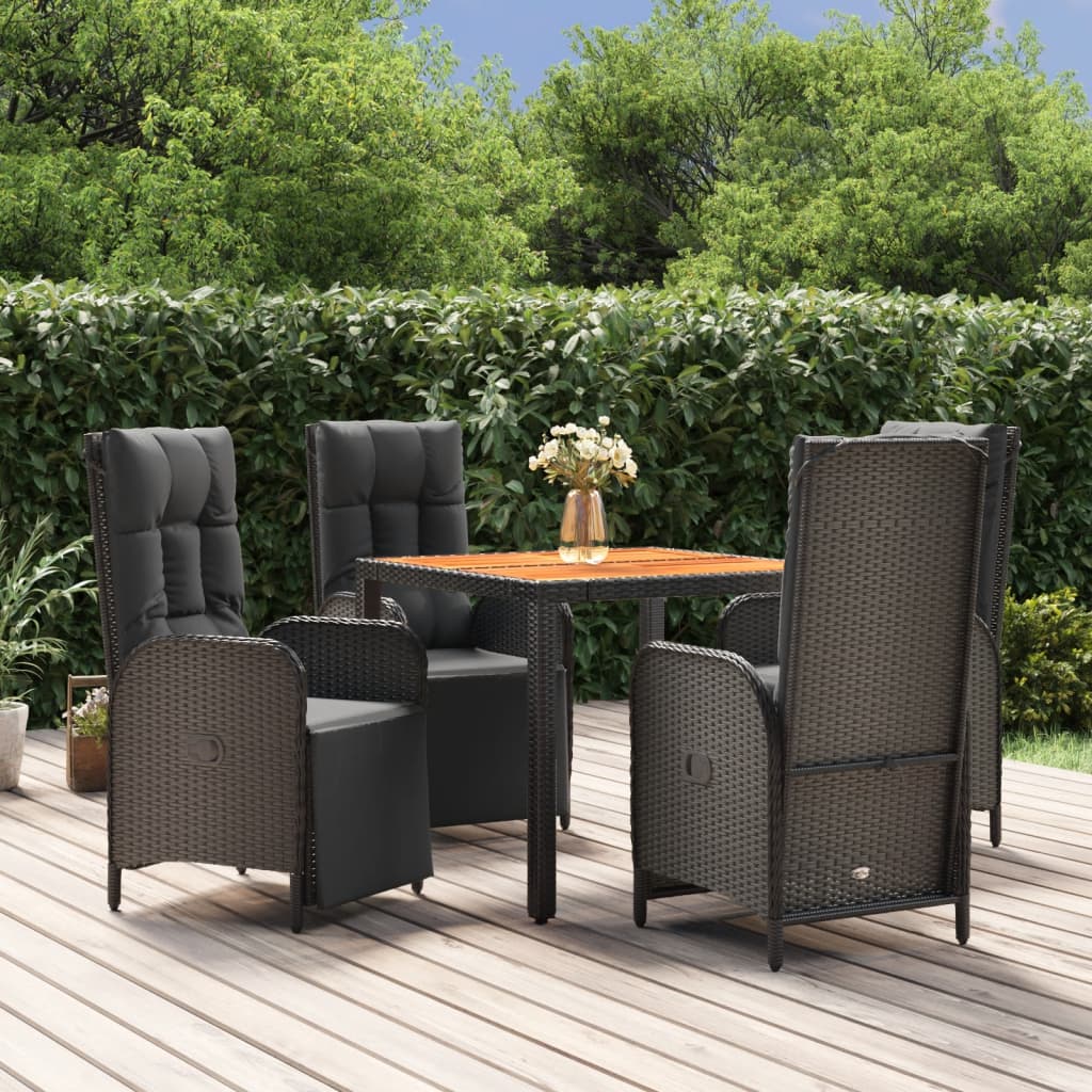 3-delige Tuinset met kussens poly rattan zwart