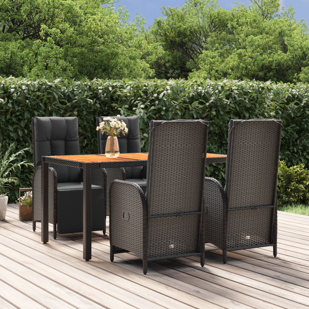 3-delige Tuinset met kussens poly rattan zwart