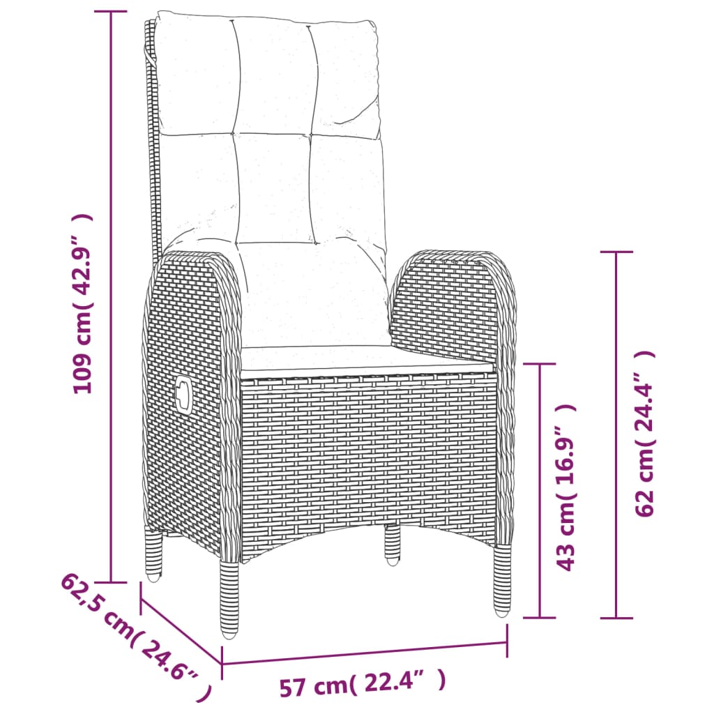 3-delige Tuinset met kussens poly rattan zwart