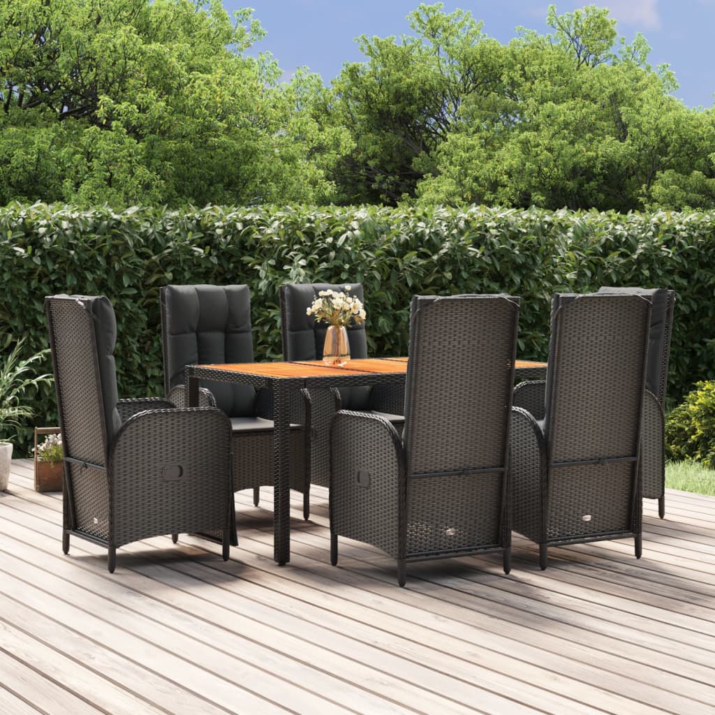 3-delige Tuinset met kussens poly rattan zwart