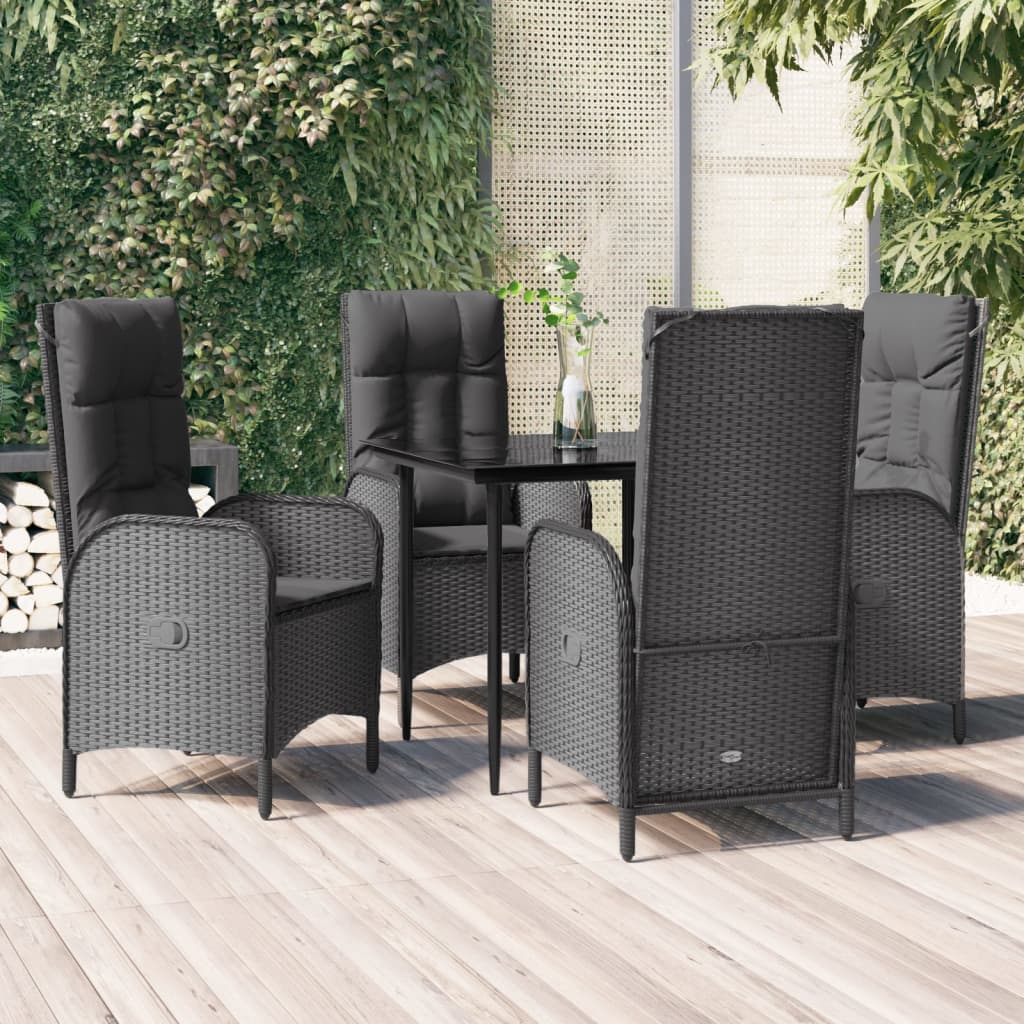 5-delige Tuinset met kussens poly rattan zwart