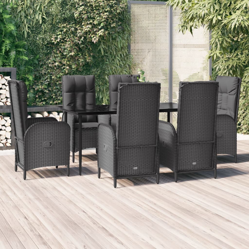 5-delige Tuinset met kussens poly rattan zwart