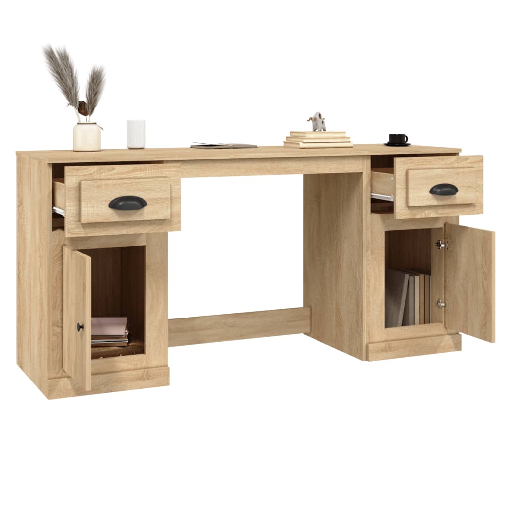 Bureau met kast bewerkt hout eikenkleurig