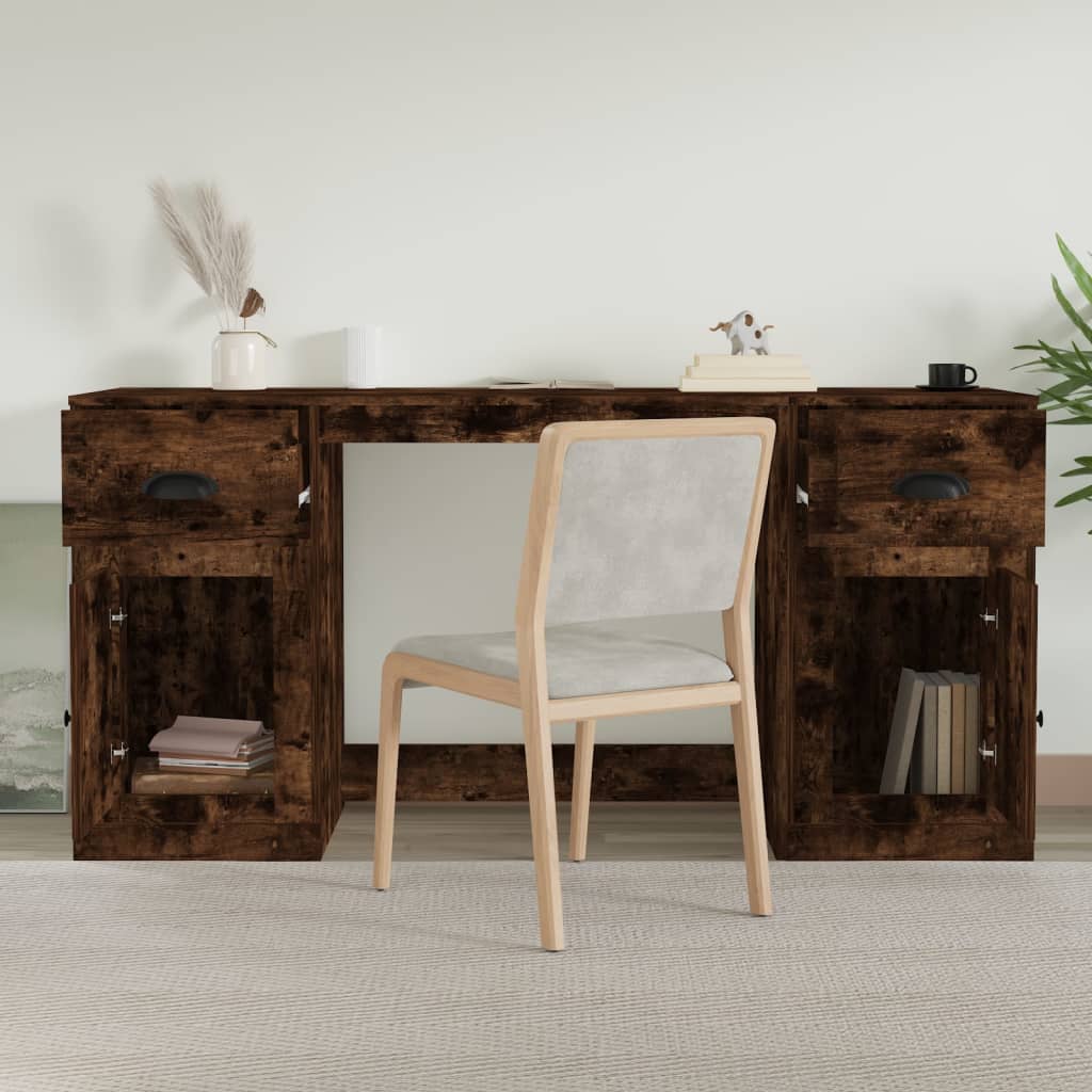 Bureau met kast bewerkt hout eikenkleurig