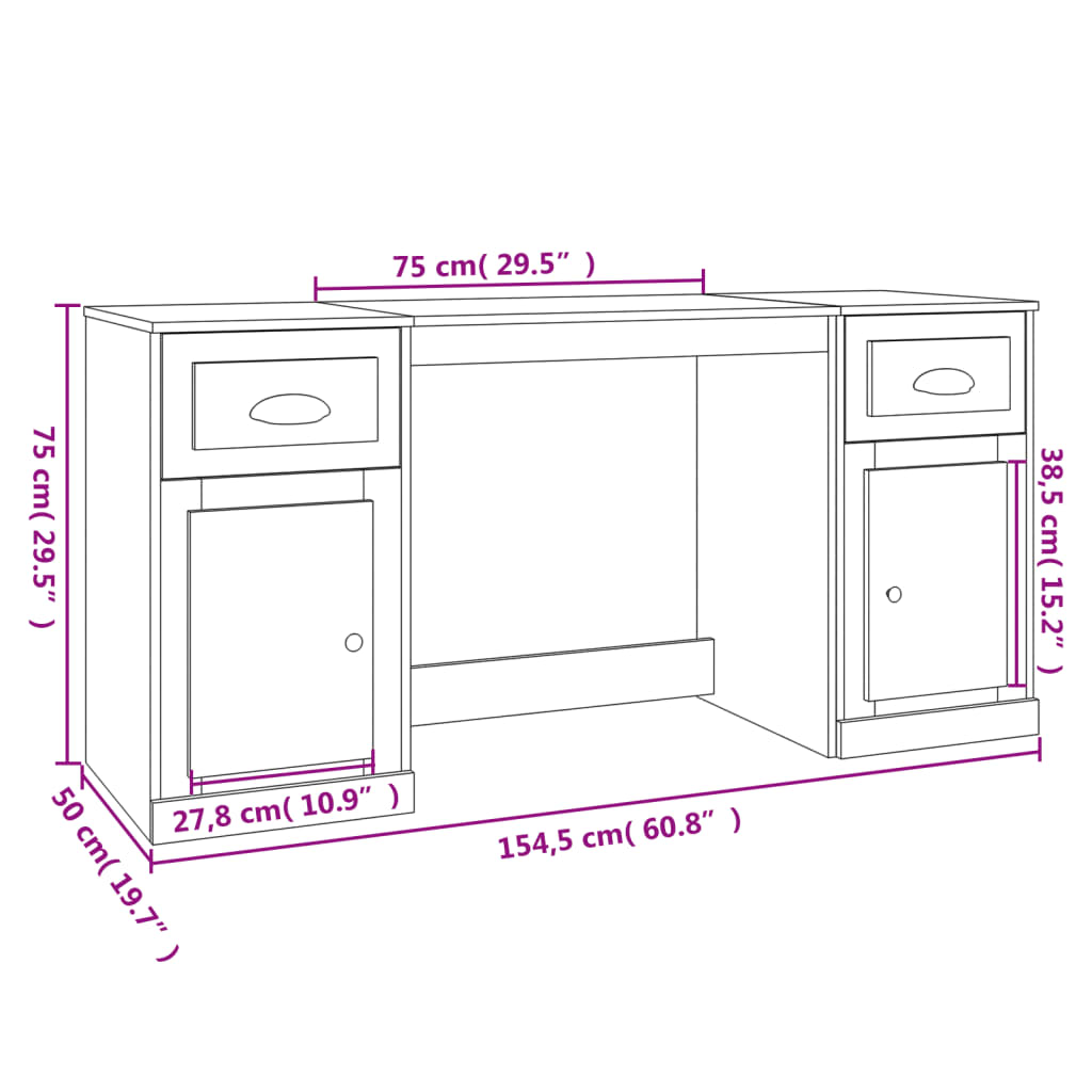 Bureau met kast bewerkt hout eikenkleurig