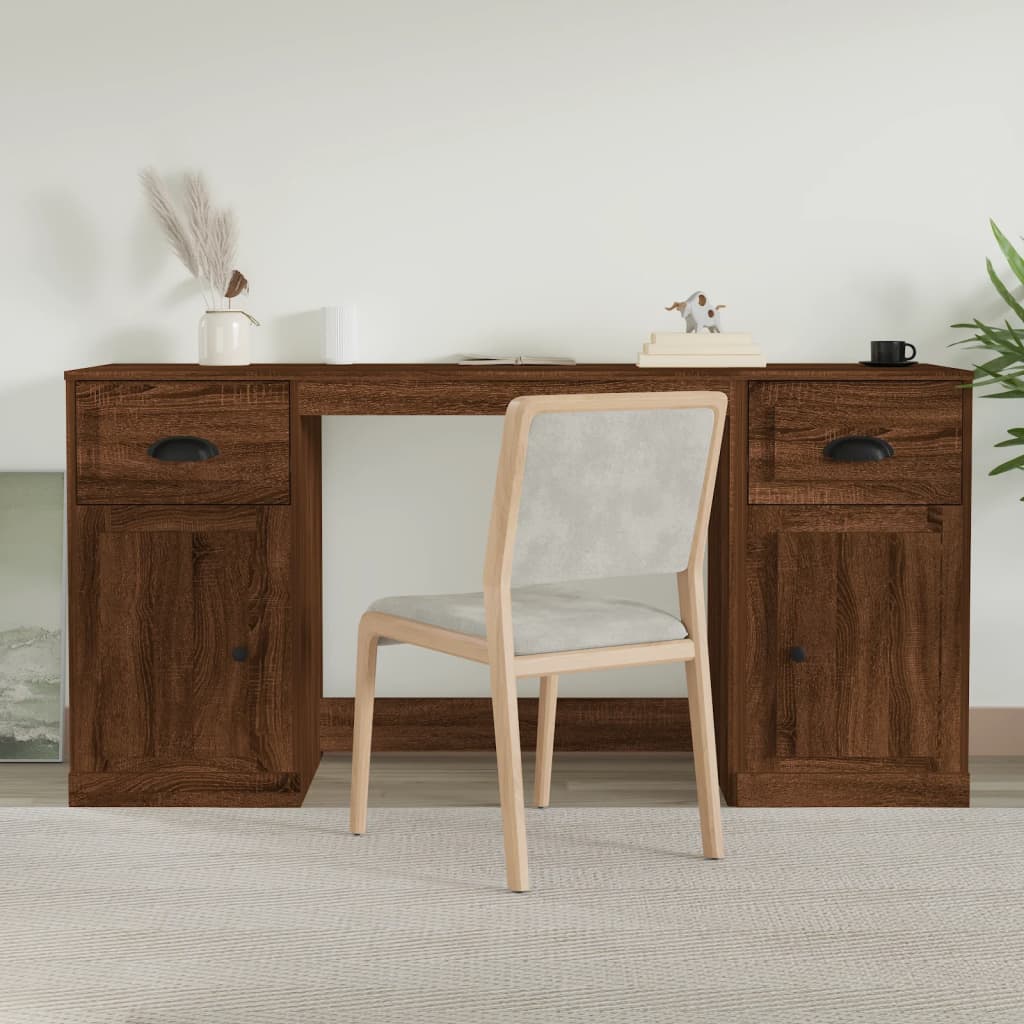 Bureau met kast bewerkt hout eikenkleurig