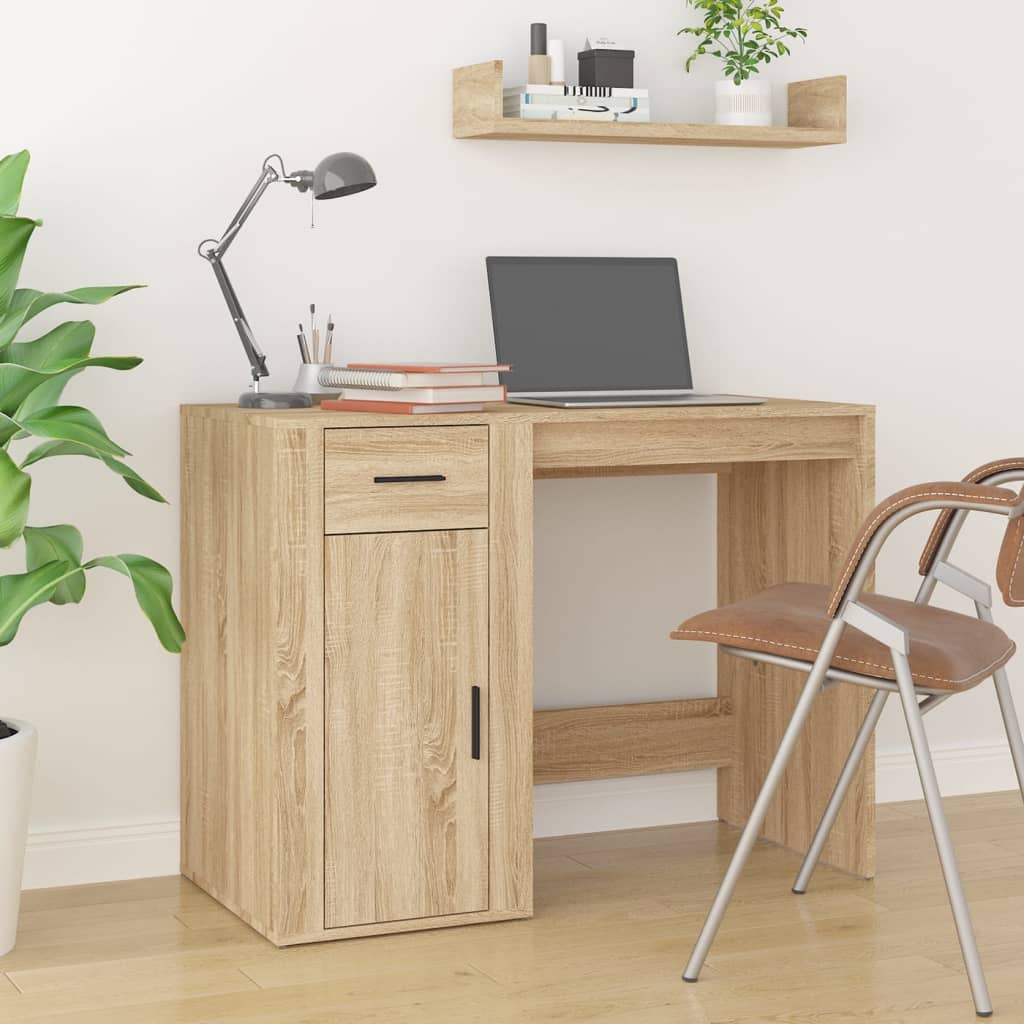 Bureau met kast bewerkt hout