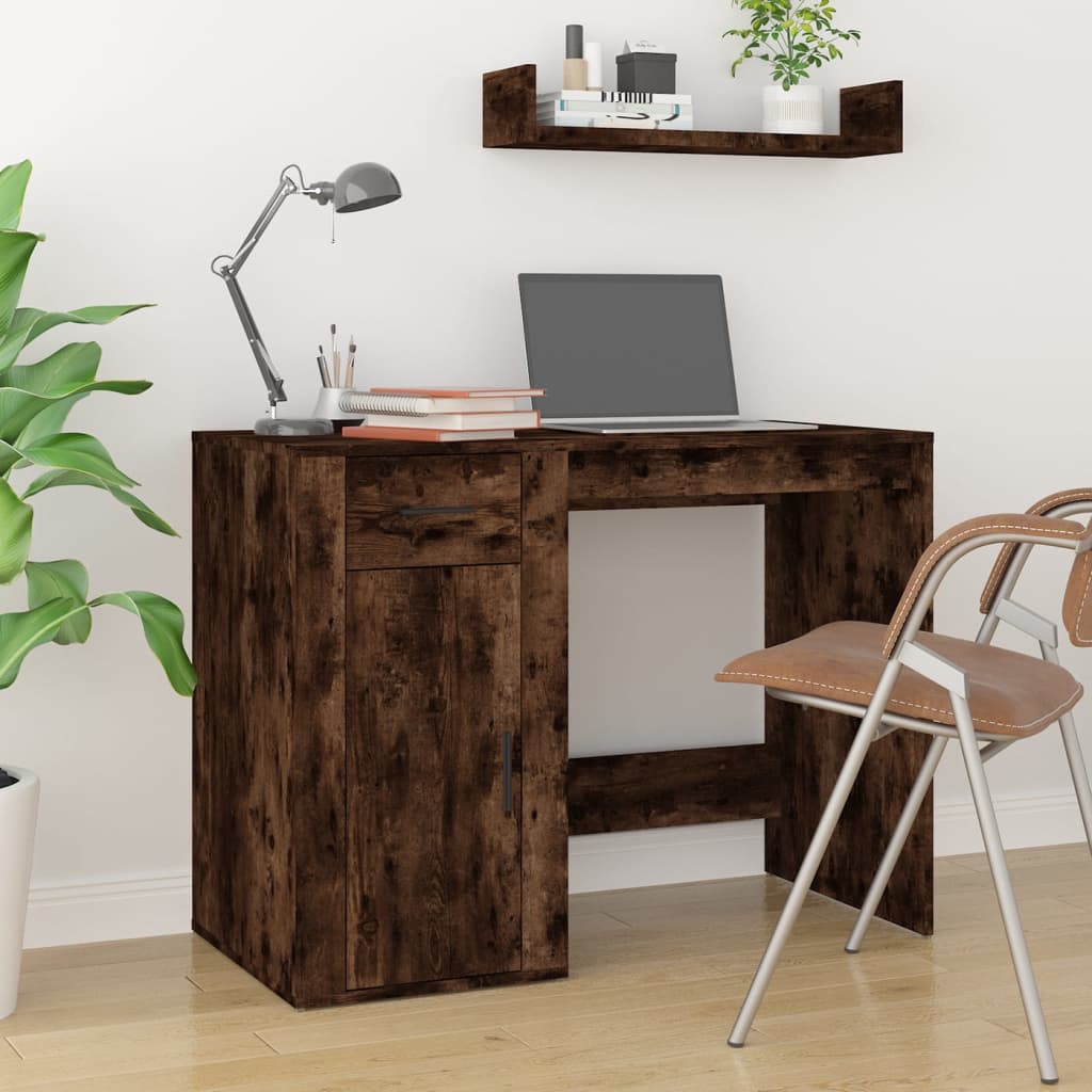 Bureau met kast bewerkt hout