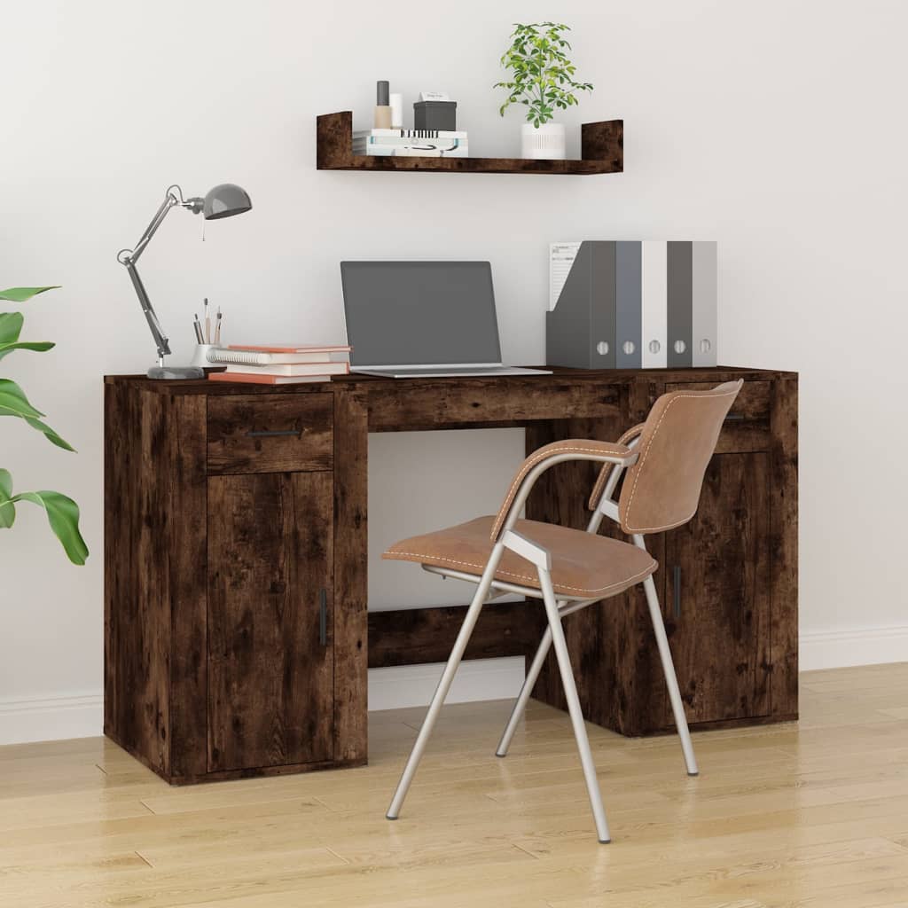 Bureau met kast bewerkt hout